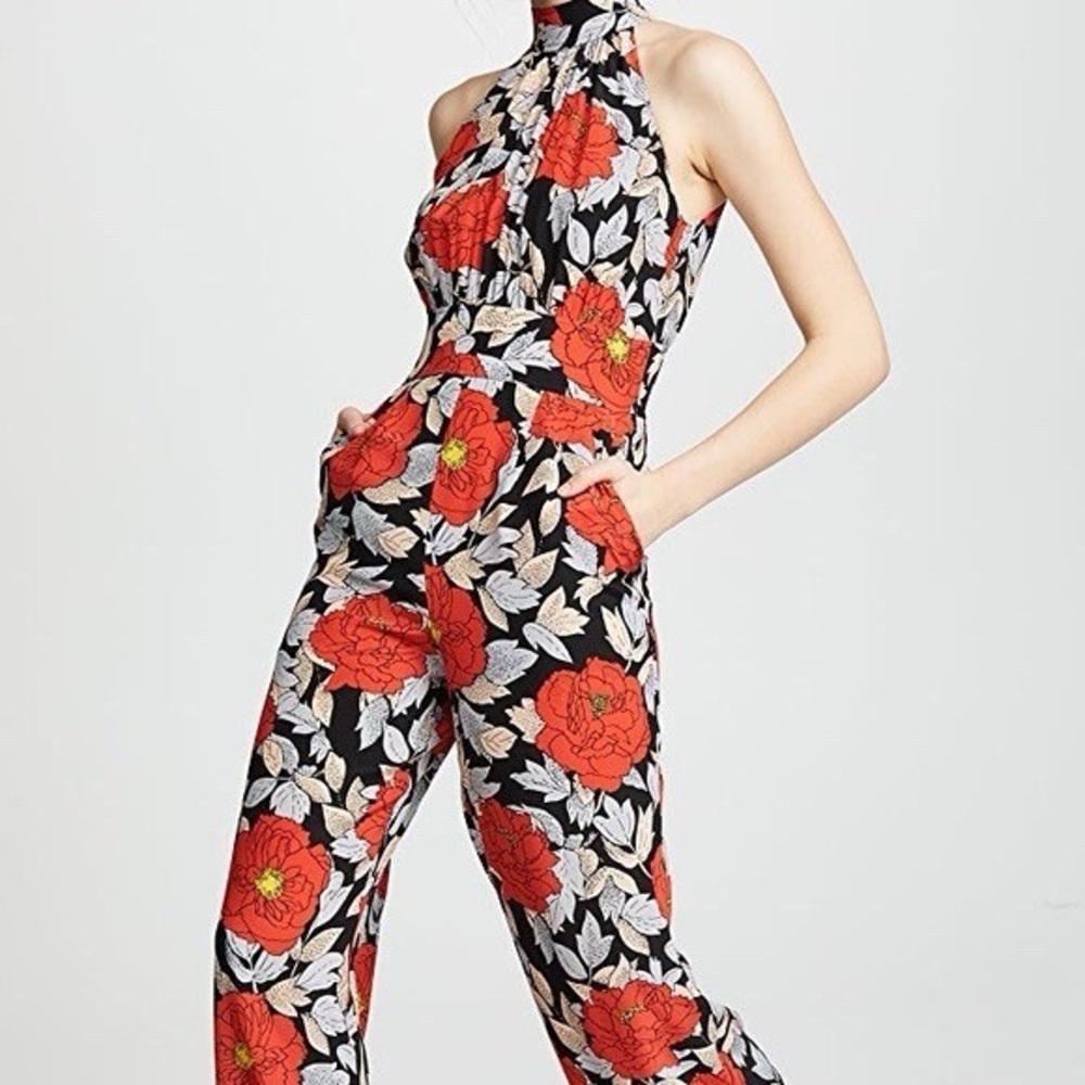 DVF 100% Silk High Neck Halter Jumpsuit in Boswell Black - Picture 4 of 11